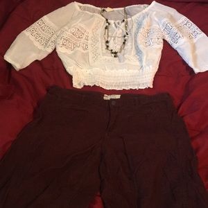 Free people brown cord wide leg raw hem pants